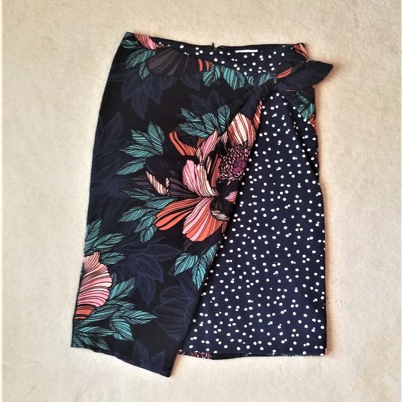 Anthropologie Dresses & Skirts - MAEVE Anthropologie Faux Wrap Pencil Skirt Navy Floral 6